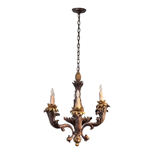 Mid 20th Century Italian Rococo Style Gilt Wood Chandelier For Sale