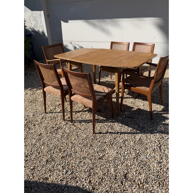 Mid Century Modern Dux Swedish Dining Set – Drop Leaf Table + 6 Cane Back Chairs For Sale - Image 15 of 16