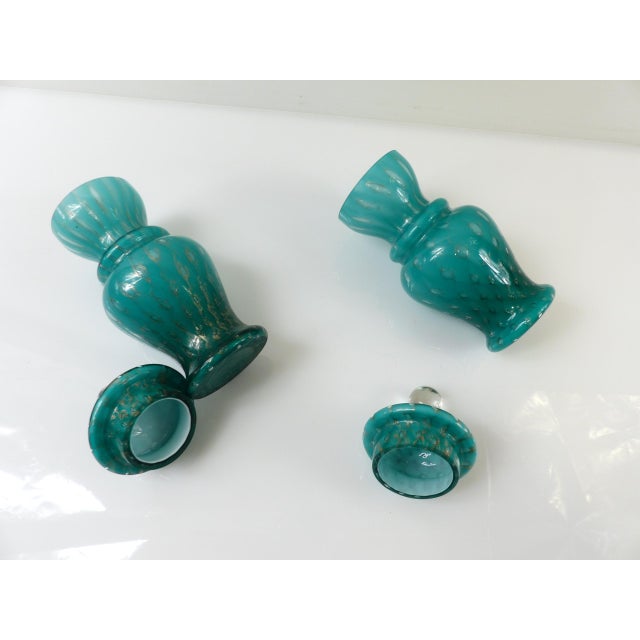 Covered Jars in Turquoise and Aventurine Glass, 1950s, Set of 2 For Sale - Image 9 of 14