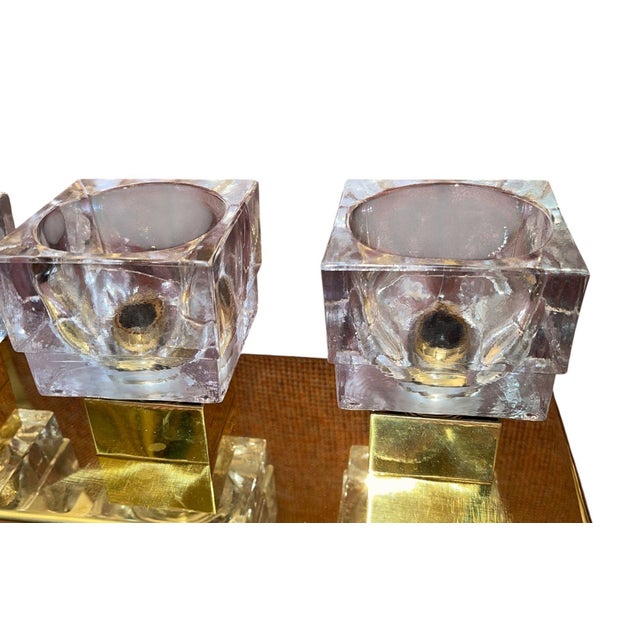 1960s Italian Sciolari Murano Glass Cubes & Brass Sconces - Set of Six For Sale In Los Angeles - Image 6 of 7