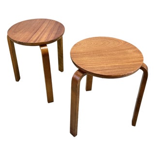 Mid Century Swedish Modern Alvar Aalto Style Stacking Stools Side Tables Restored—a Pair For Sale