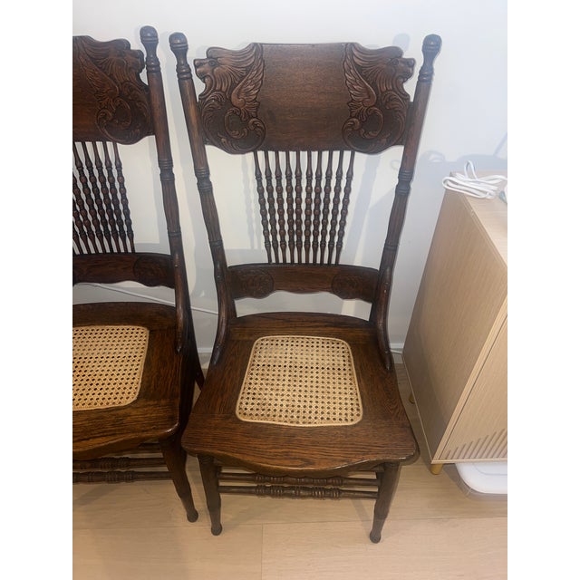 Carved Lion Antique Victorian Spindle Caned Chairs For Sale - Image 4 of 12