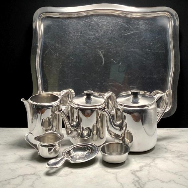 Besozzi Y Garcia 6-Piece Stainless Steel Coffee and Tea Set With Added Stainless Steel Tray - 7 pcs For Sale - Image 16 of 16