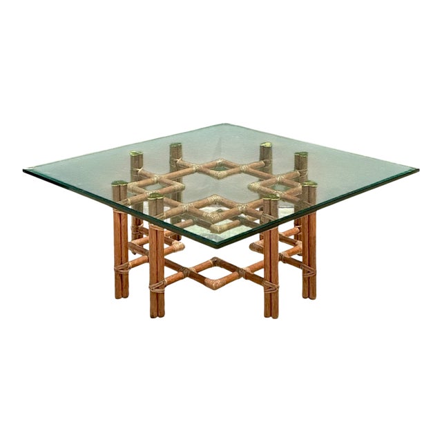 Vintage McGuire Wrapped Rattan Coffee Table For Sale