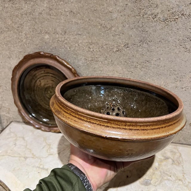Brown 1980s Sculptural Studio Pottery Art Covered Dish For Sale - Image 8 of 12