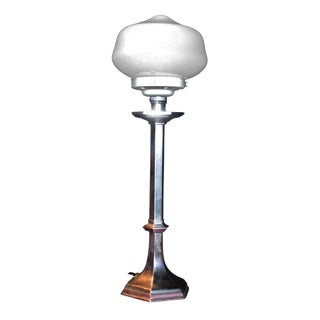 French Art Deco Silver-Plated Table Lamp with Opaline Glass Shade, 1920s For Sale
