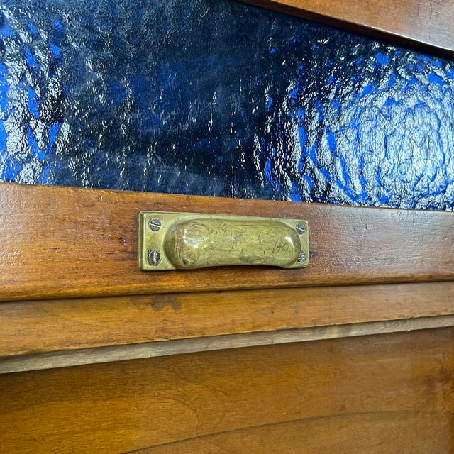 Italian Art Deco Wooden Sideboard with Green and Blue Stained Glass, 1930s For Sale - Image 13 of 18