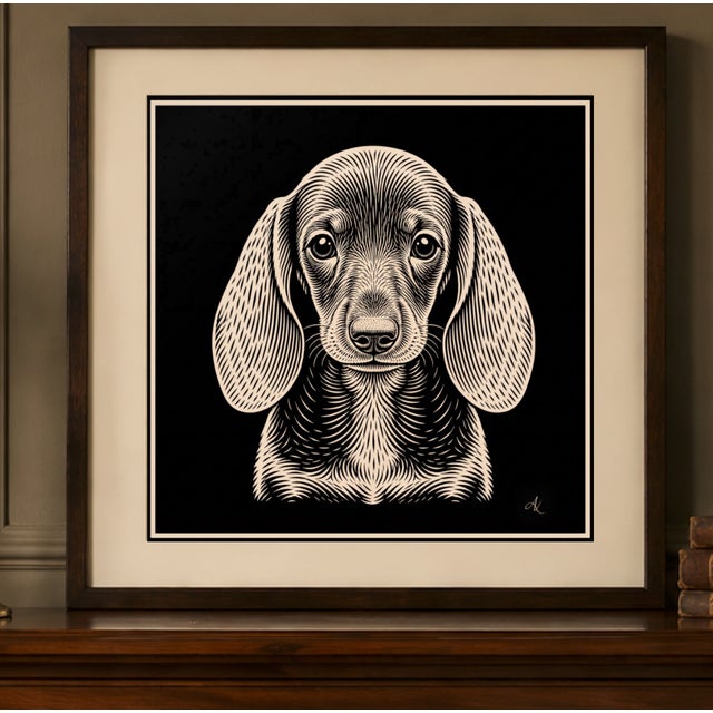 Ivory Atelier Aria Lumae the Sovereign Pet Collection Dachshund Silhouette Geometric Lithograph Fine Art Gallery Board Print Square Panel 16 X 16 For Sale - Image 8 of 18
