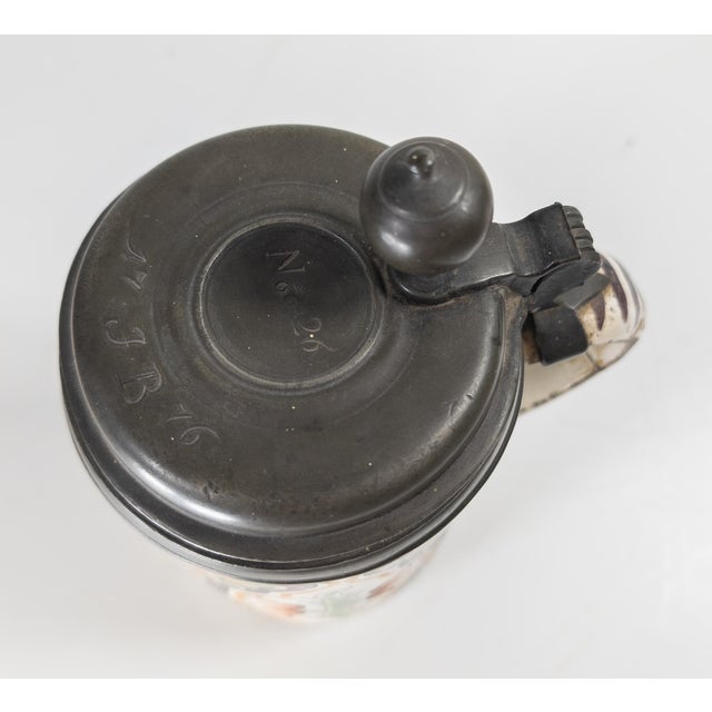 Metal 18th Century Continental European German Polychrome Faience Tankard Stein For Sale - Image 7 of 14