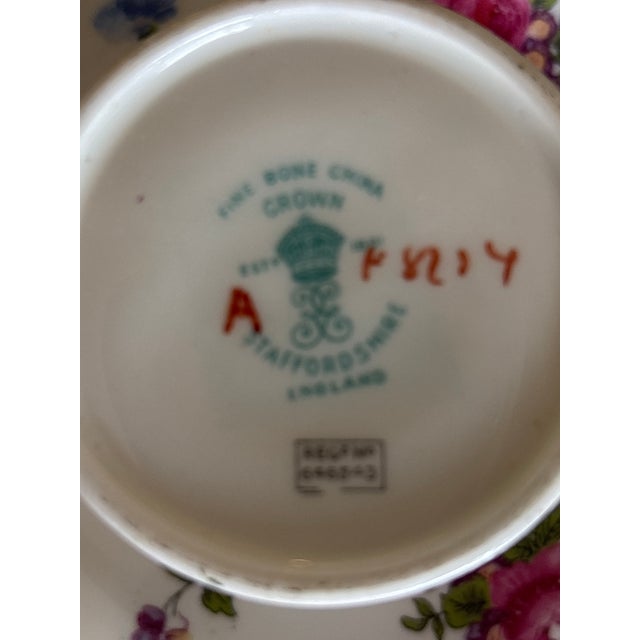 Crown Staffordshire Vintage Crown Staffordshire Fine Bone China Demitasse Cup and Saucer With Vibrant Floral Bouquets and Gold Trim For Sale - Image 4 of 4