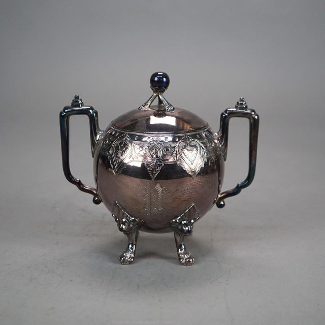 Late 19th Century 4 Piece Antique Figural Clawfoot Silver Plate Tea Set, Circa 1890 For Sale - Image 5 of 7