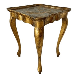 Vintage Florentine Hollywood Regency Gilt Wood Side Table with Green Top, 1950s For Sale