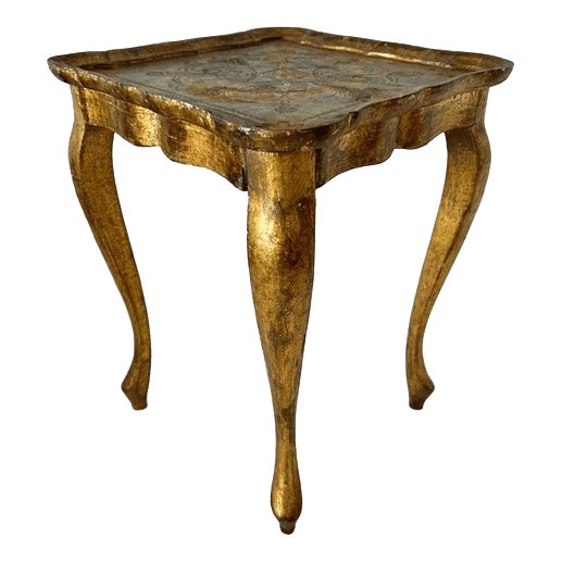 Vintage Florentine Hollywood Regency Gilt Wood Side Table with Green Top, 1950s For Sale