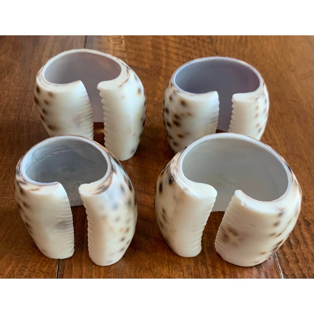 Genuine Cowrie Shell Napkin Rings Set of 4 - Natural, Coastal, Palm Beach Regency, British Colonial, Beach House, Tropical & Seaside Tableware For Sale - Image 4 of 6