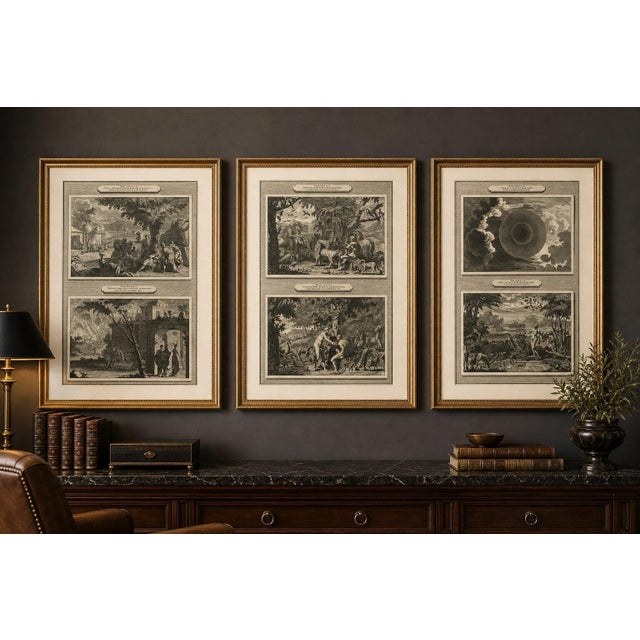 Paper Pieter Mortier, Creation of the World & Genesis Scenes, 1700s, Engraving, Set of 3 For Sale - Image 7 of 10