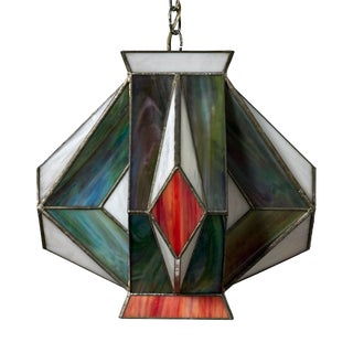 Mid-Century Modern Stained Glass Geometric Pendant Light For Sale
