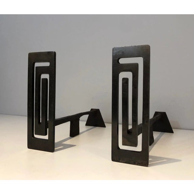Metal 1970s Steel and Iron Modernist Andirons - A Pair For Sale - Image 7 of 13