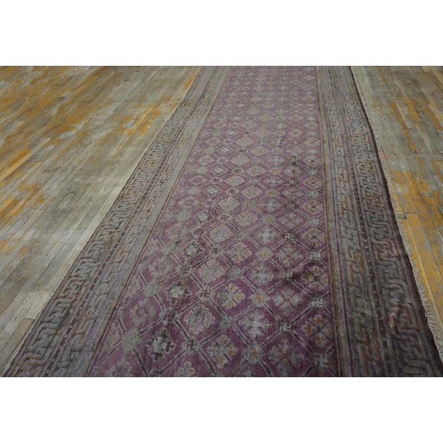 1900 - 1909 1900s Antique Large Chinese Diamond Grid Purple Baotou Knotted Runner Rug For Sale - Image 5 of 12