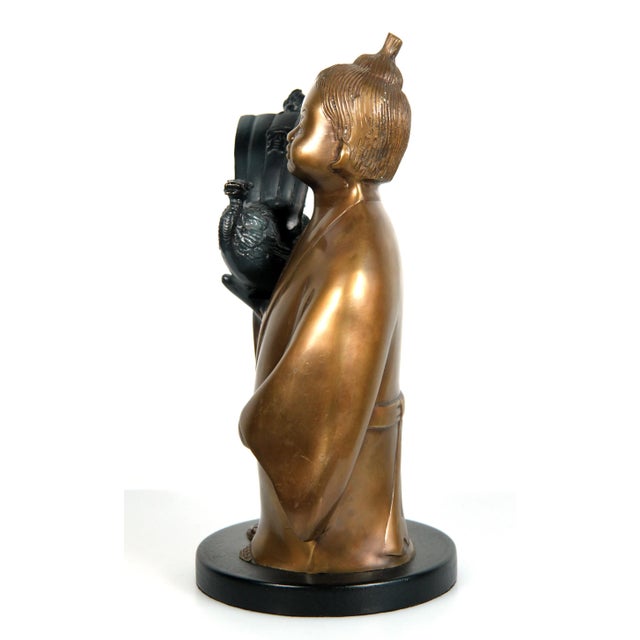 Vintage 1980's Brass Chinese Child With Ship Toy Decorative Figure For Sale In Providence - Image 6 of 9