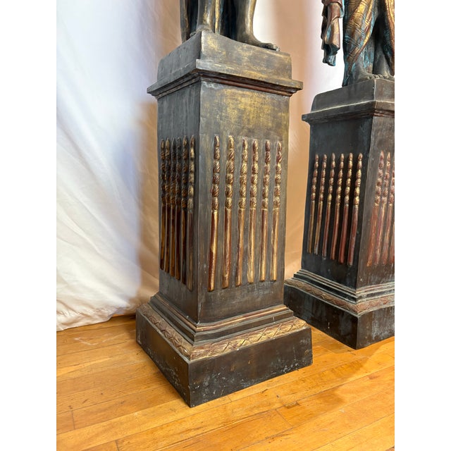 Monumental Pair of Toussaint Figural Candelabras in Patinated Bronze For Sale - Image 9 of 17