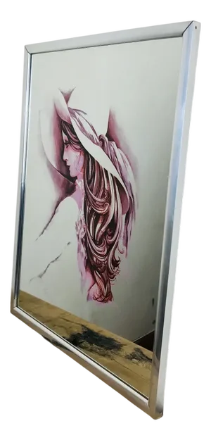 Vintage Art Nouveau Mirror with Lady with Hat