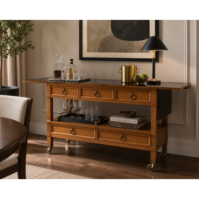 Elegant and versatile, this Baker Furniture Milling Road serving cart embodies the sophisticated balance of classic...