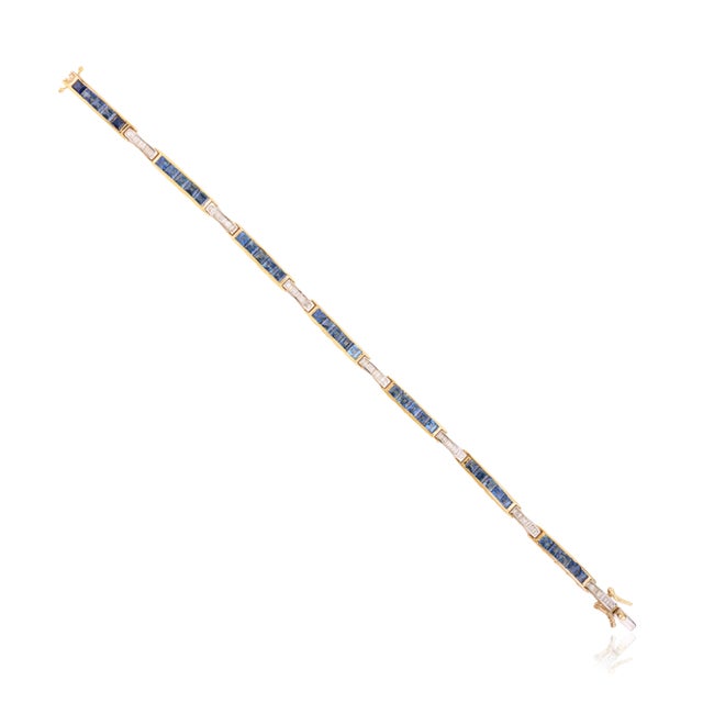 Not Yet Made - Made To Order Classic 14k Gold Square Cut 6.44 Ct Blue Sapphire & Diamond Tennis Bracelet for Mom For Sale - Image 5 of 14