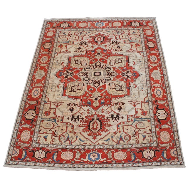 Traditional Persian Heriz Wool Floral Medallion Area Rug 9' X 11' For Sale - Image 9 of 9