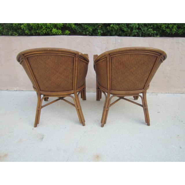 Mid-Century Modern 1990s Tommy Bahama Style Bamboo Wicker Arm Chairs - a Pair For Sale - Image 3 of 13