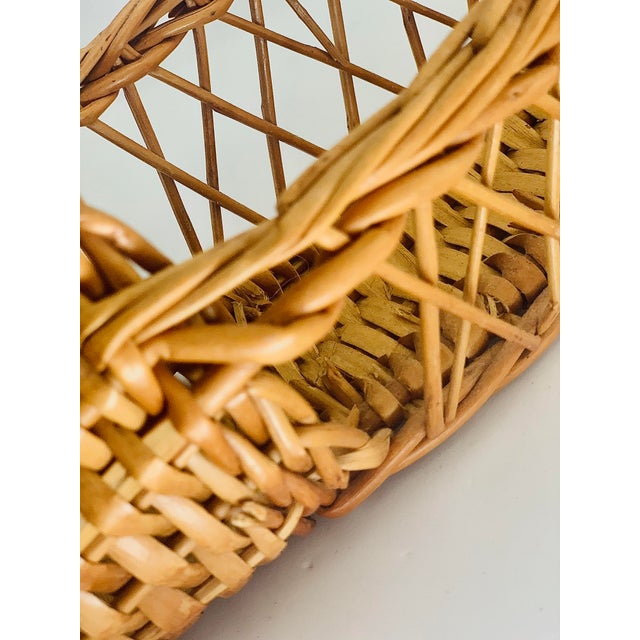 Wood Vintage Hand Woven Wicker Wine Bottle Caddy Holder For Sale - Image 7 of 11
