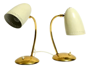 Mid-Century Modern German Brass Table Lamps with Metal Shades, 1950s, Set of 2