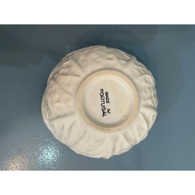 1980s Vintage White Cabbage Majolica Platter and Dip Bowl - Set of 2 Pieces For Sale - Image 5 of 9
