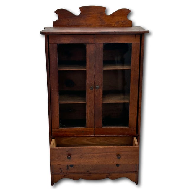 Unusual Early 1900s Antique American Miniature Size Wood & Glass Front "Salesmans Sample" Kitchen Hutch - 23 Inches Tall For Sale - Image 13 of 18
