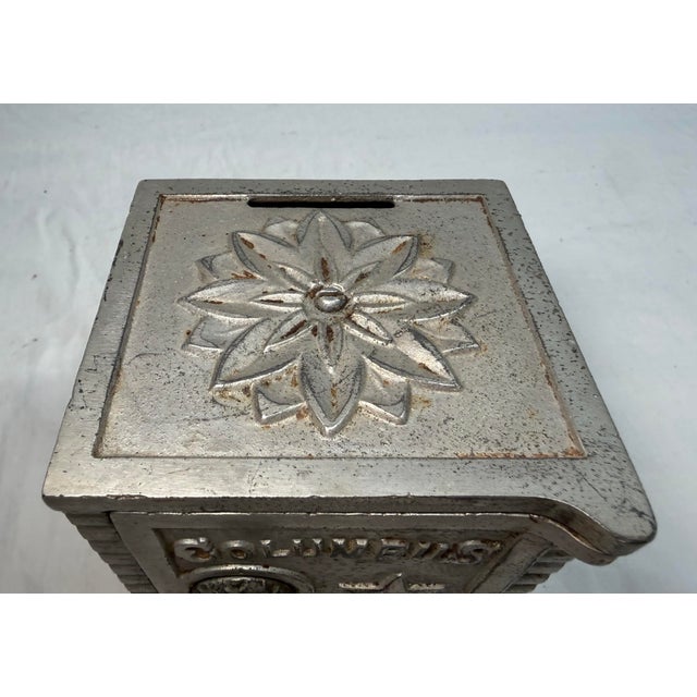 Antique Original 1900s Cast Iron Columbus Star Safe Lock Deposit Coin Still Bank For Sale - Image 12 of 12