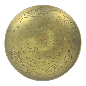 1950s Etched Brass Trinket Dish with Serpent Dragon Phoenix