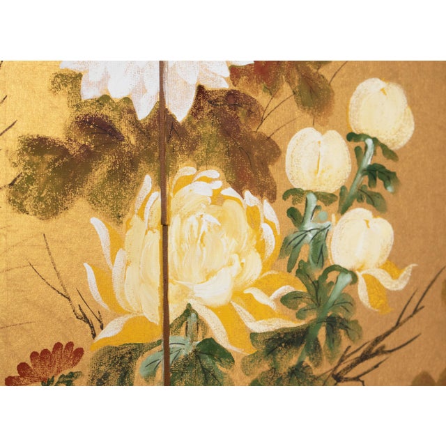 "Autumn Flowers" by Kazuko Chiyo Sasaki, C. 1960s Painted Silk Byobu Screen For Sale - Image 10 of 17