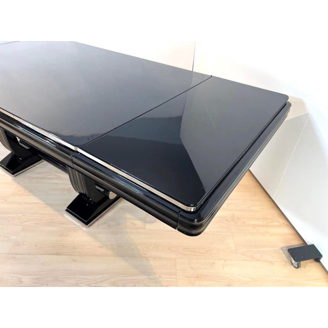Art Deco Expandable Dining Table in Black Lacquer and Chrome, 1930 For Sale - Image 3 of 18