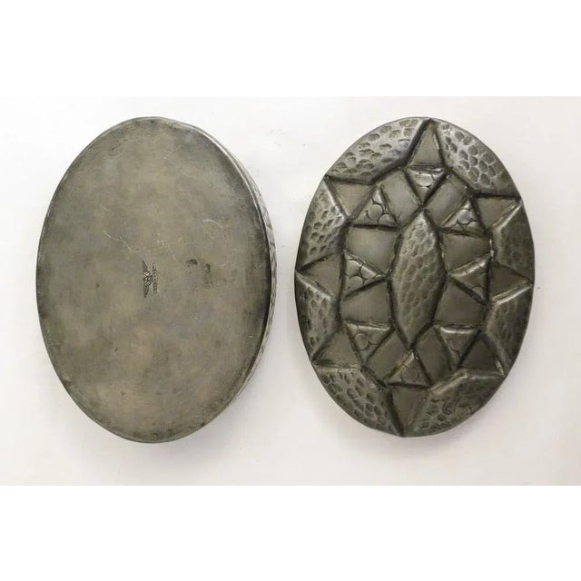 Oval Art Deco Box with Geometric Decor in Tin by Charles, 1930s For Sale - Image 4 of 10