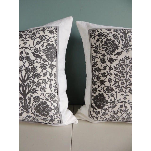 Vintage Fortuny Alderelli Fabric in Midnight and White Decorative Square Pillows - Pair For Sale In Tampa - Image 6 of 10