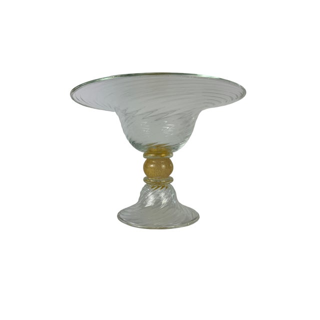 Seguso Vetri d'Arte Murano glass centerpiece pedestal bowl with gold leaf inclusions at center and along upper and lower...
