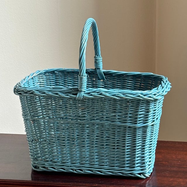 Mid 20th Century Mid-20th Century Cornflower Blue Market / Gathering Basket For Sale - Image 5 of 15