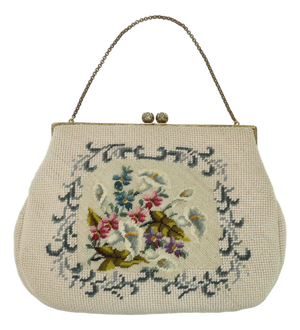 Floral Needlepoint Top Handle Handbag, 1950's