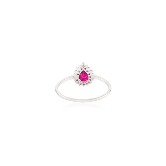 Metal 14k Gold Natural Mozambique Ruby Diamond Halo Ring Size 5.5 For Sale - Image 7 of 14