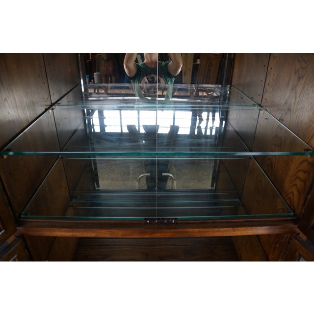 1980s Henredon Scene One Oak Campaign Curio Display Cabinet Library Bookcase 84" For Sale - Image 13 of 15