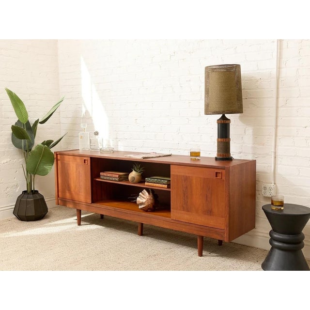 Vintage Teak Credenza With Two Sliding Doors For Sale In Los Angeles - Image 6 of 12