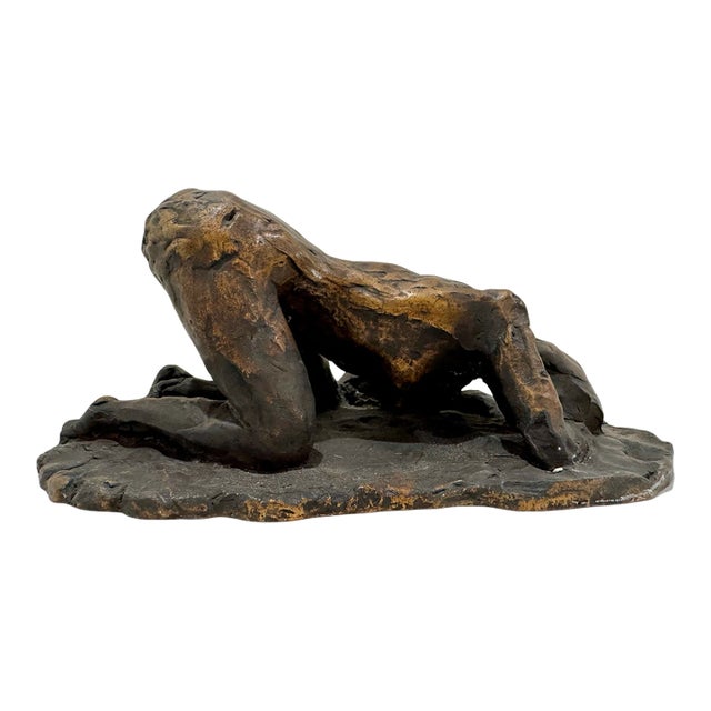 1960s Larry Mohr Bronze Crouching Female Figure Sculpture Signed From Artist Estate For Sale