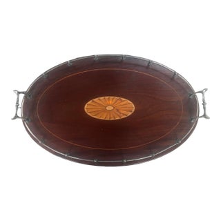 Antique Edwardian Mahogany Inlaid Gallery Tray For Sale