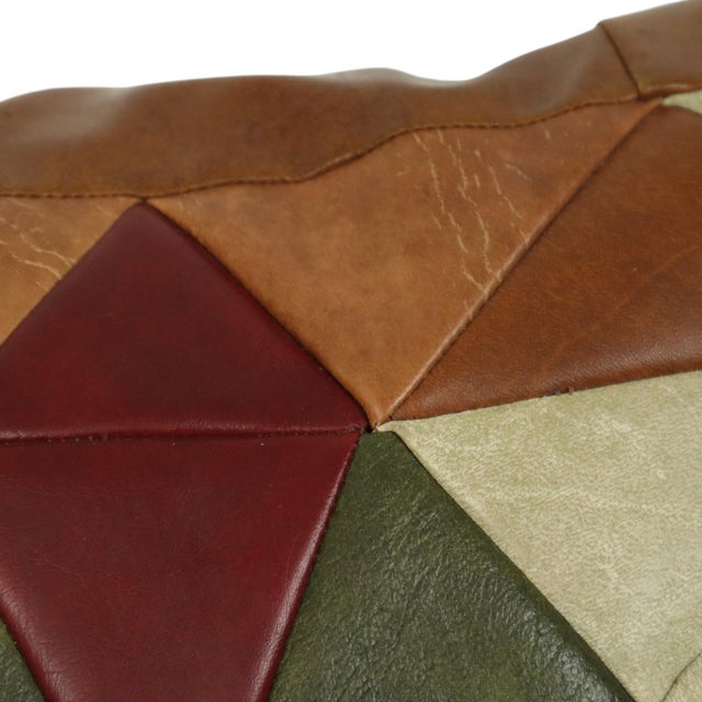 Vintage Patchwork Cushion with Diamond Pattern in Faux Leather, 1960s For Sale - Image 11 of 15