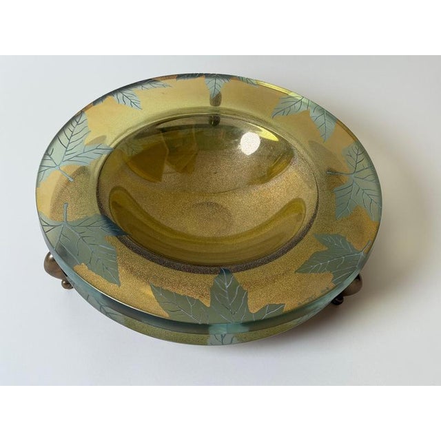 Large Art Glass Centerpiece Bowl with Brass Stand, 2000 For Sale - Image 11 of 18