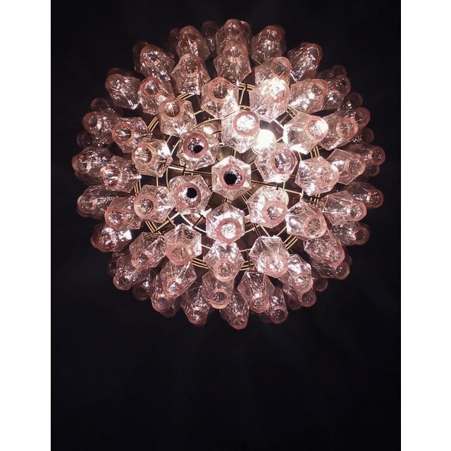 Glass Spherical Murano Glass Candelier with 140 Pink Glasses For Sale - Image 7 of 18